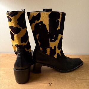 Calfskin Black and Yellow Square toe Cowboy Boots